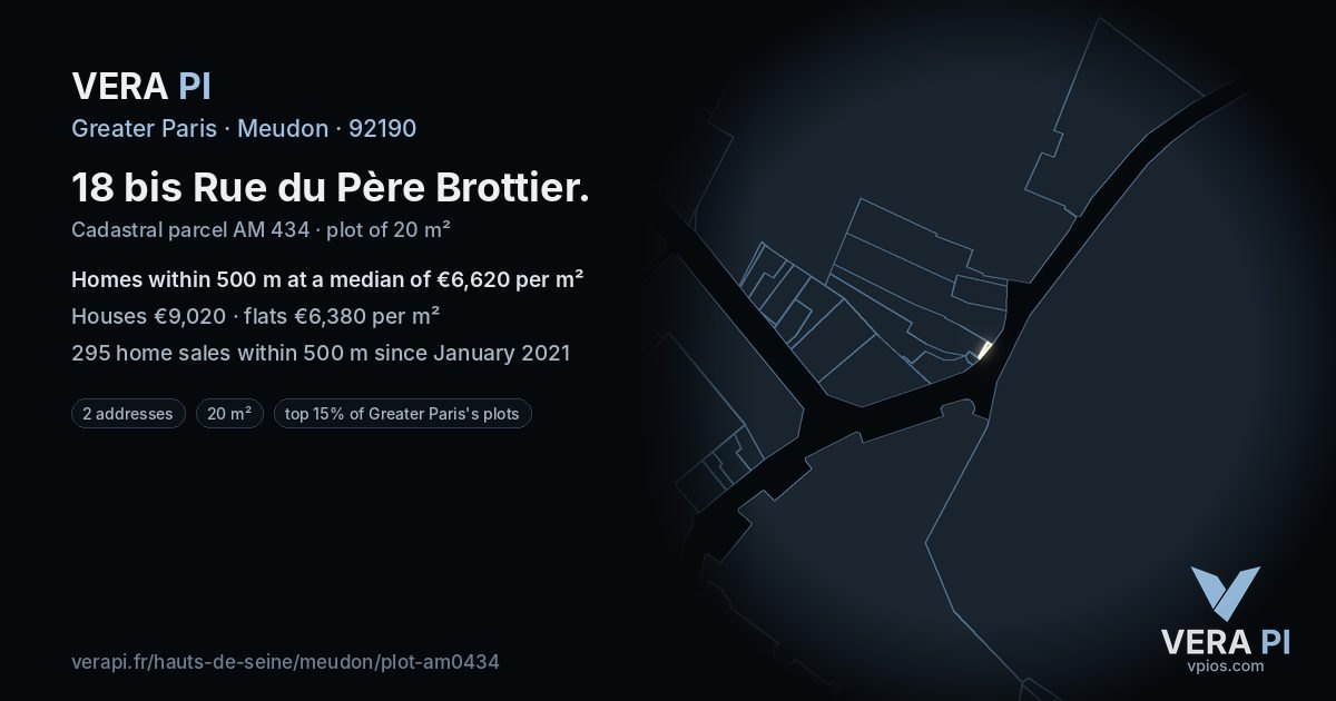 18 bis Rue du Père Brottier, Meudon at night – the plot lit, the parcels around coloured by the prices near them