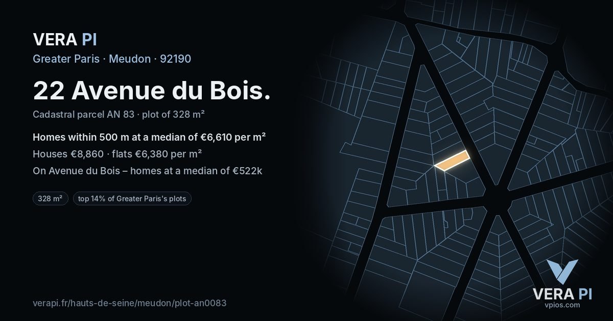22 Avenue du Bois, Meudon at night – the plot lit, the parcels around coloured by the prices near them