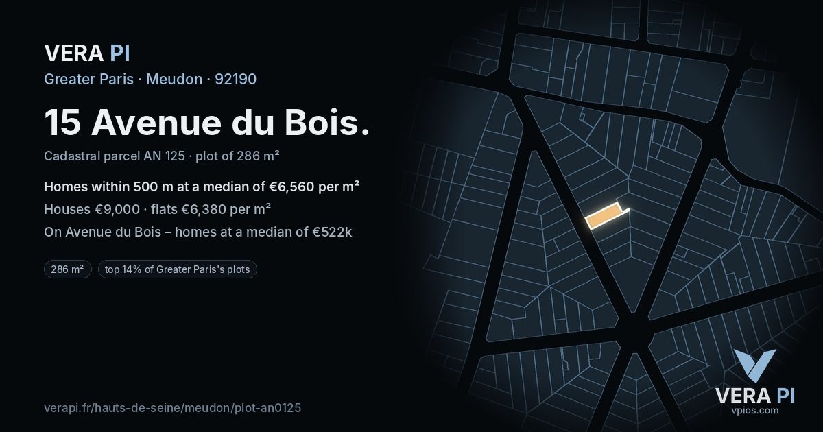 15 Avenue du Bois, Meudon at night – the plot lit, the parcels around coloured by the prices near them
