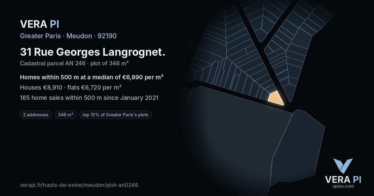 31 Rue Georges Langrognet, Meudon at night – the plot lit, the parcels around coloured by the prices near them