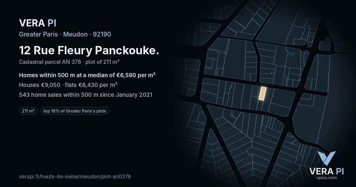 12 Rue Fleury Panckouke, Meudon at night – the plot lit, the parcels around coloured by the prices near them