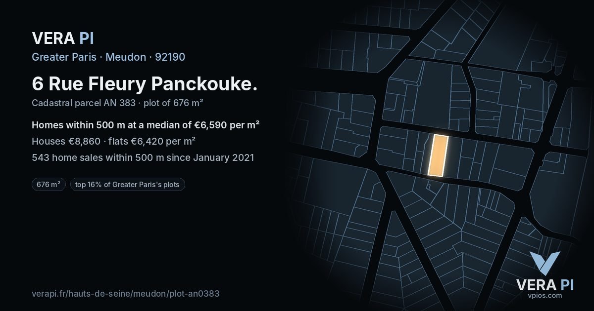 6 Rue Fleury Panckouke, Meudon at night – the plot lit, the parcels around coloured by the prices near them