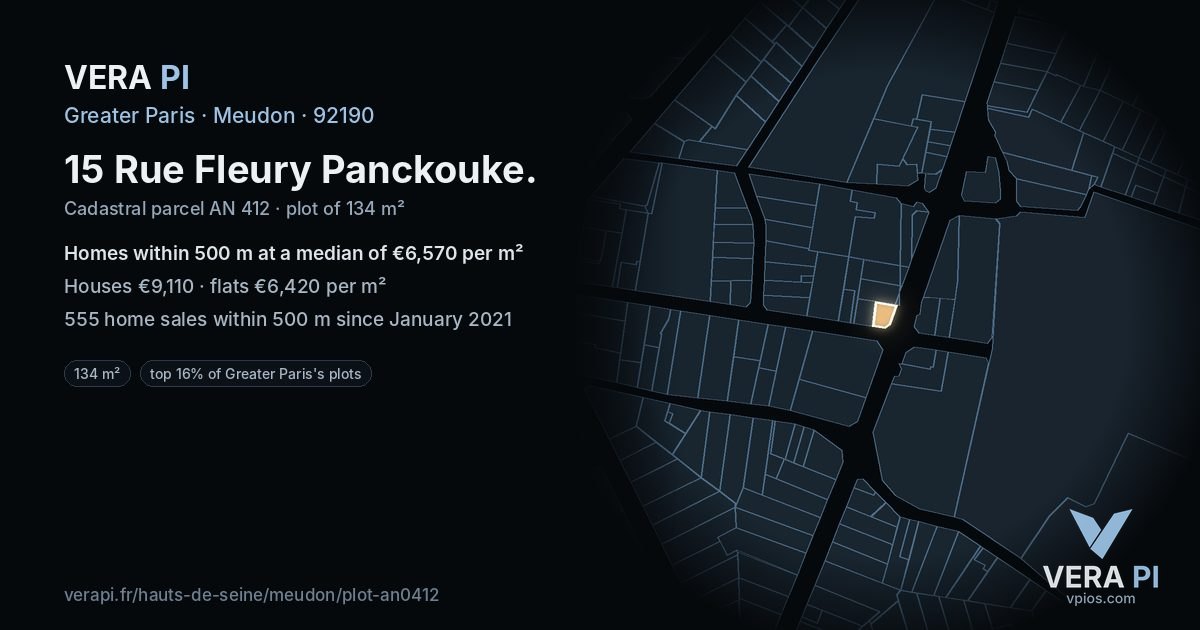 15 Rue Fleury Panckouke, Meudon at night – the plot lit, the parcels around coloured by the prices near them