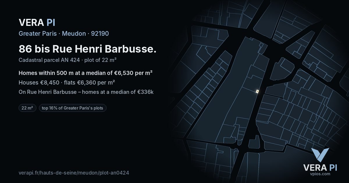 86 bis Rue Henri Barbusse, Meudon at night – the plot lit, the parcels around coloured by the prices near them
