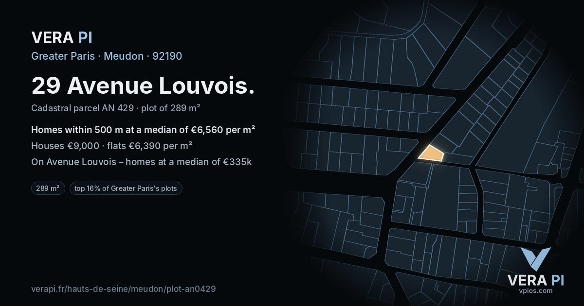 29 Avenue Louvois, Meudon at night – the plot lit, the parcels around coloured by the prices near them