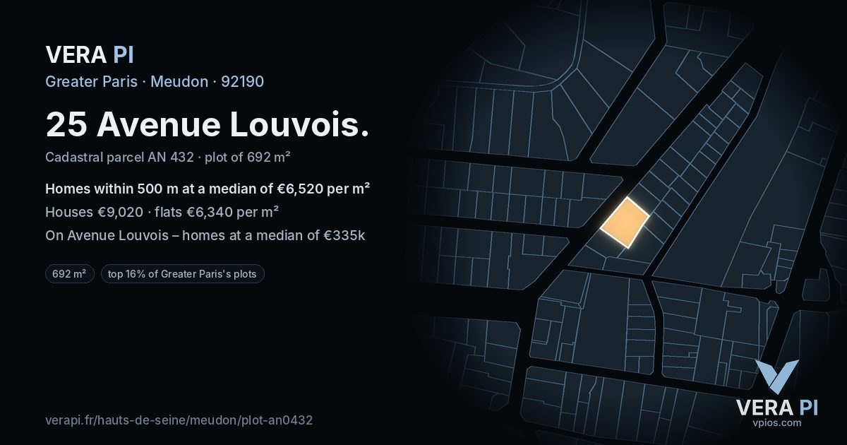25 Avenue Louvois, Meudon at night – the plot lit, the parcels around coloured by the prices near them