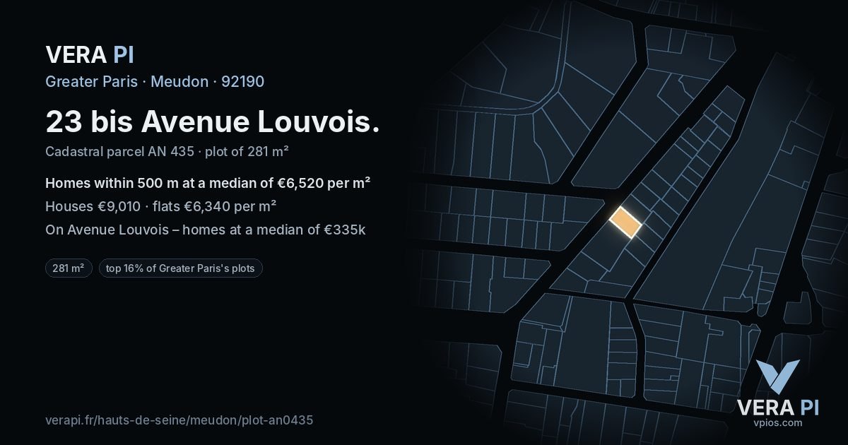 23 bis Avenue Louvois, Meudon at night – the plot lit, the parcels around coloured by the prices near them