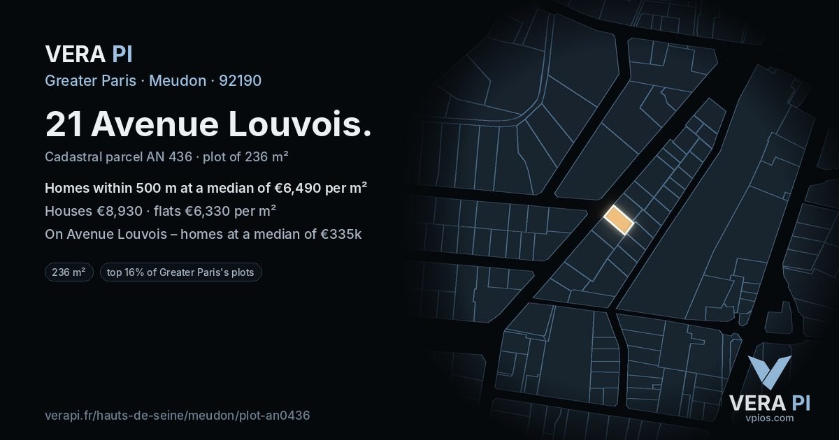 21 Avenue Louvois, Meudon at night – the plot lit, the parcels around coloured by the prices near them