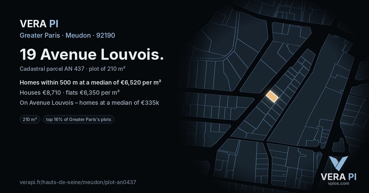 19 Avenue Louvois, Meudon at night – the plot lit, the parcels around coloured by the prices near them