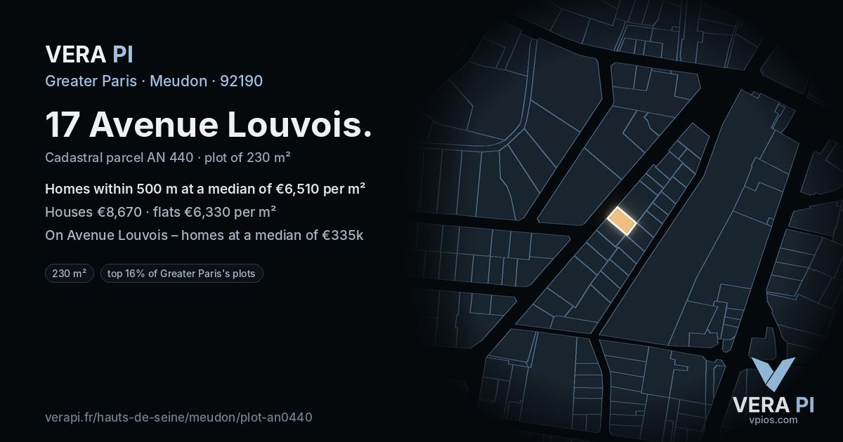 17 Avenue Louvois, Meudon at night – the plot lit, the parcels around coloured by the prices near them