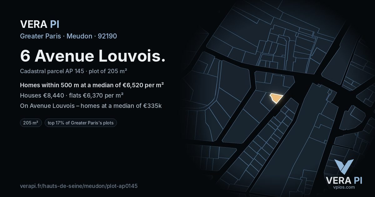 6 Avenue Louvois, Meudon at night – the plot lit, the parcels around coloured by the prices near them