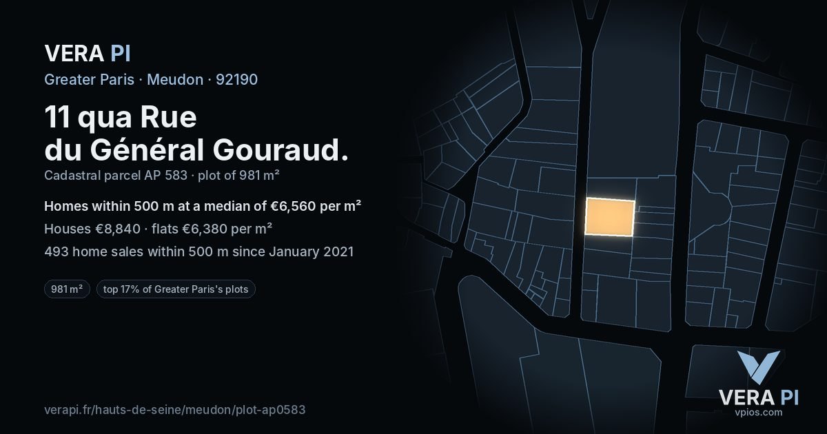 11 qua Rue du Général Gouraud, Meudon at night – the plot lit, the parcels around coloured by the prices near them