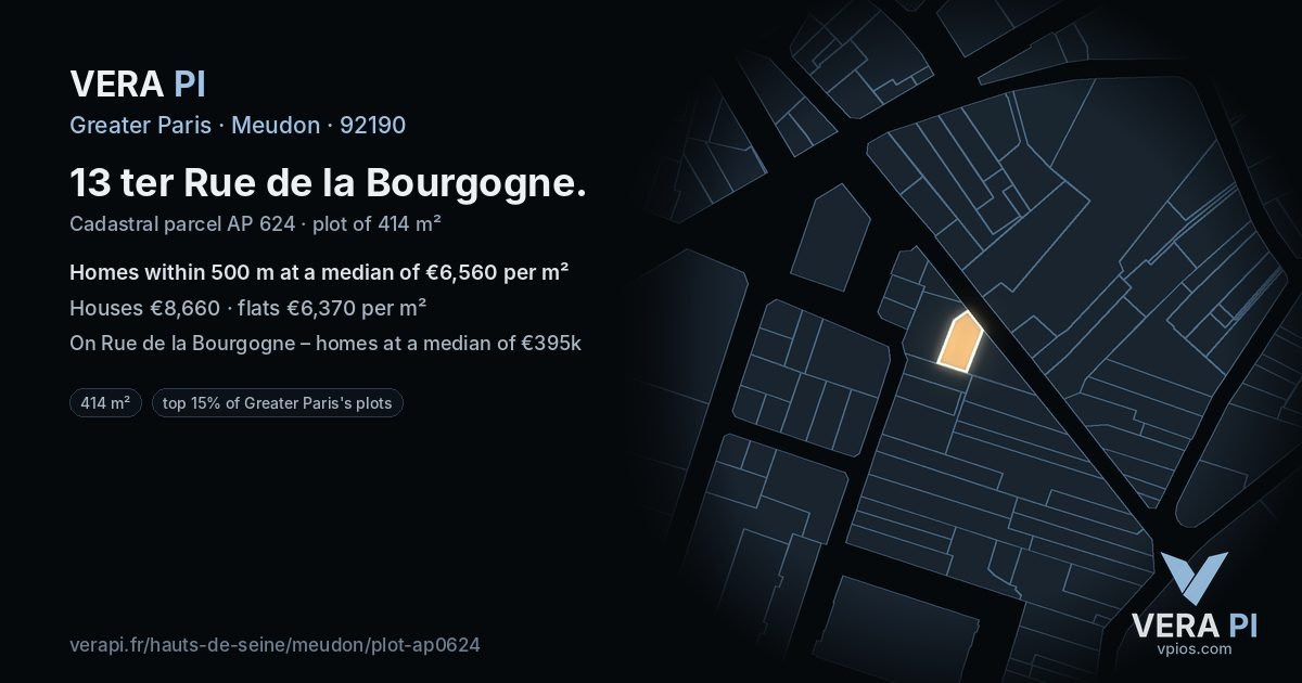13 ter Rue de la Bourgogne, Meudon at night – the plot lit, the parcels around coloured by the prices near them