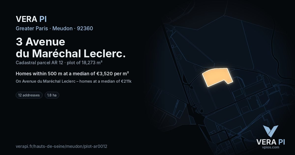 3 Avenue du Maréchal Leclerc, Meudon at night – the plot lit, the parcels around coloured by the prices near them