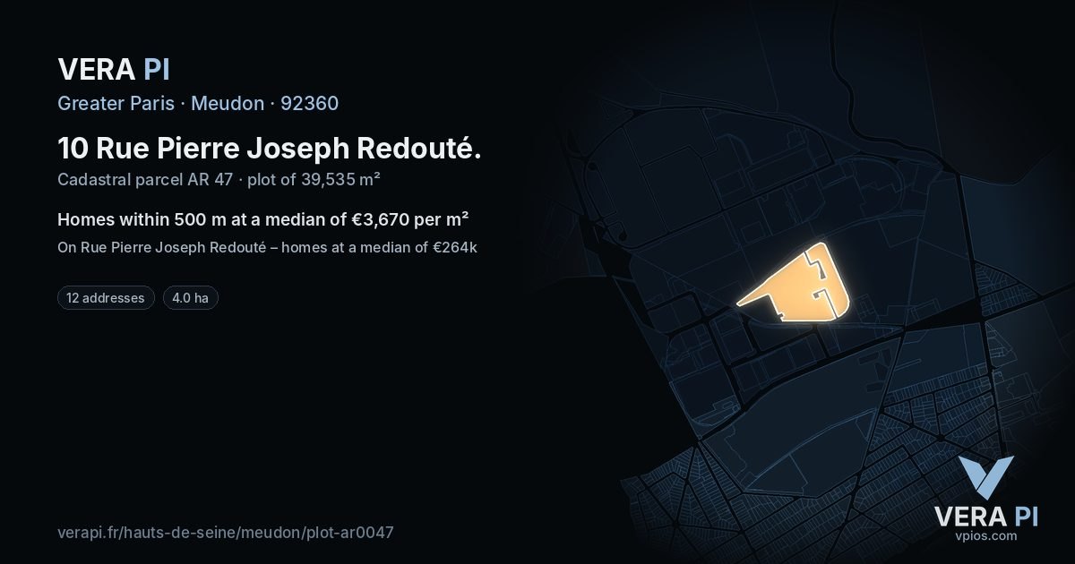 10 Rue Pierre Joseph Redouté, Meudon at night – the plot lit, the parcels around coloured by the prices near them