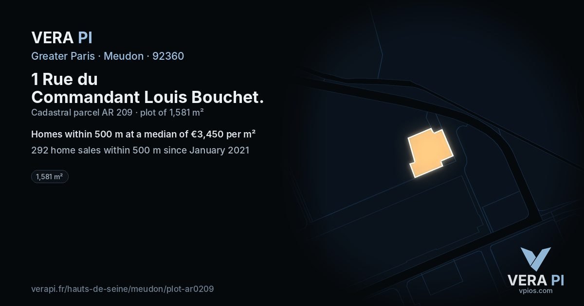 1 Rue du Commandant Louis Bouchet, Meudon at night – the plot lit, the parcels around coloured by the prices near them