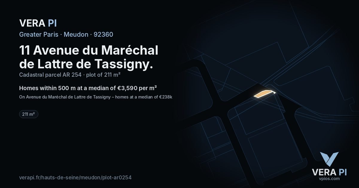 11 Avenue du Maréchal de Lattre de Tassigny, Meudon at night – the plot lit, the parcels around coloured by the prices near them