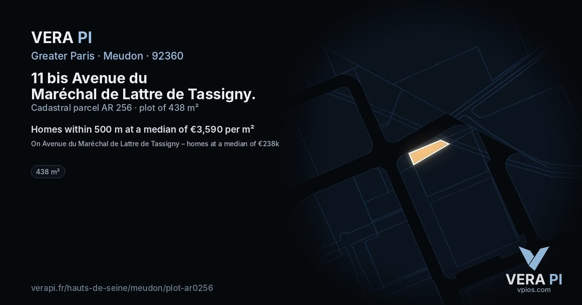 11 bis Avenue du Maréchal de Lattre de Tassigny, Meudon at night – the plot lit, the parcels around coloured by the prices near them