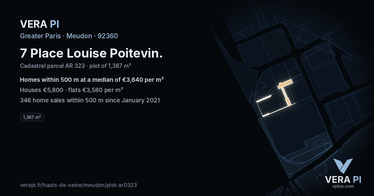 7 Place Louise Poitevin, Meudon at night – the plot lit, the parcels around coloured by the prices near them