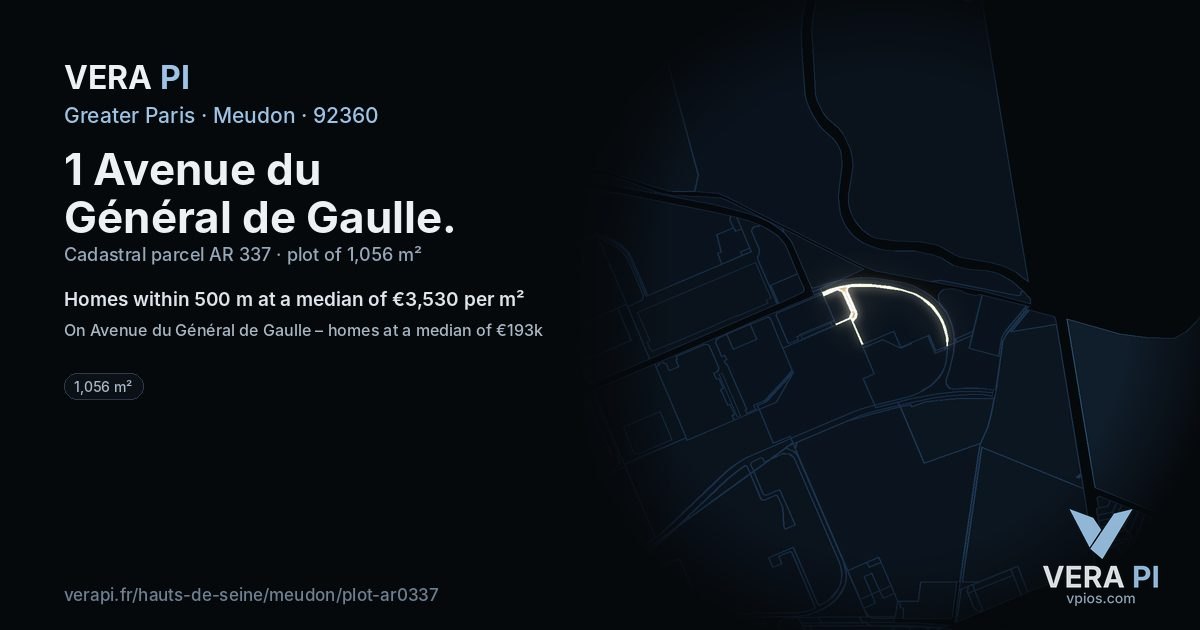 1 Avenue du Général de Gaulle, Meudon at night – the plot lit, the parcels around coloured by the prices near them