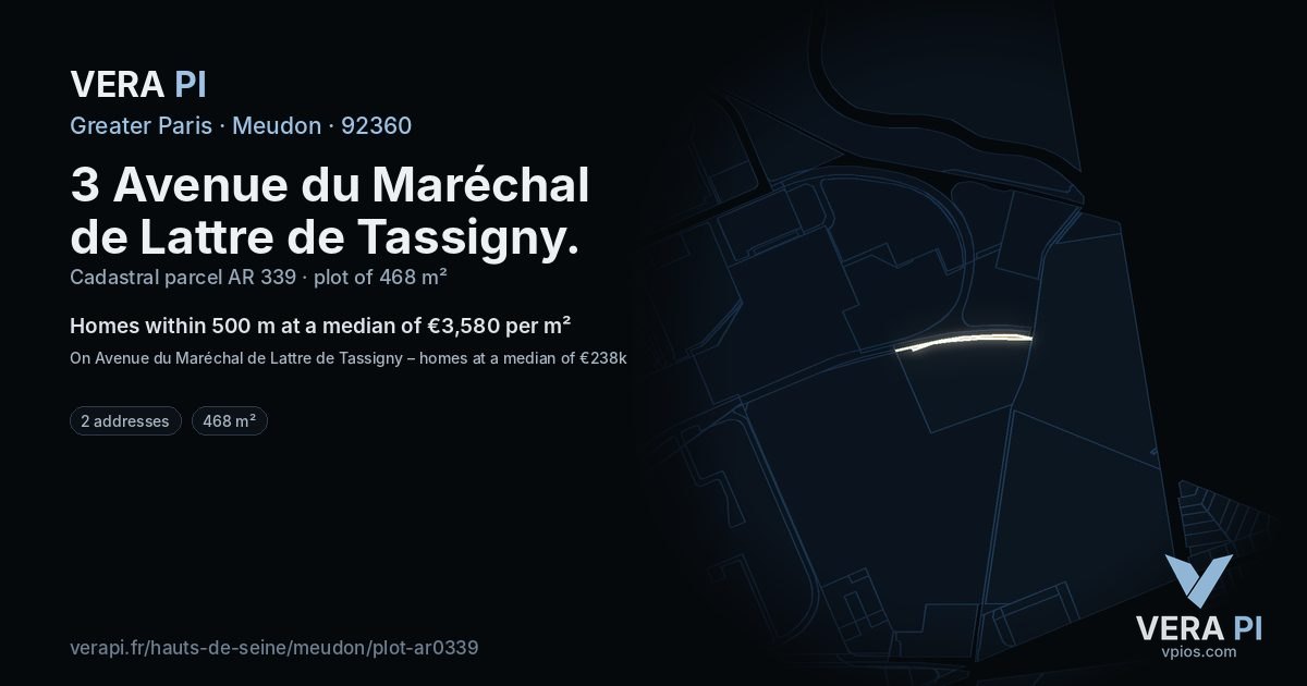 3 Avenue du Maréchal de Lattre de Tassigny, Meudon at night – the plot lit, the parcels around coloured by the prices near them