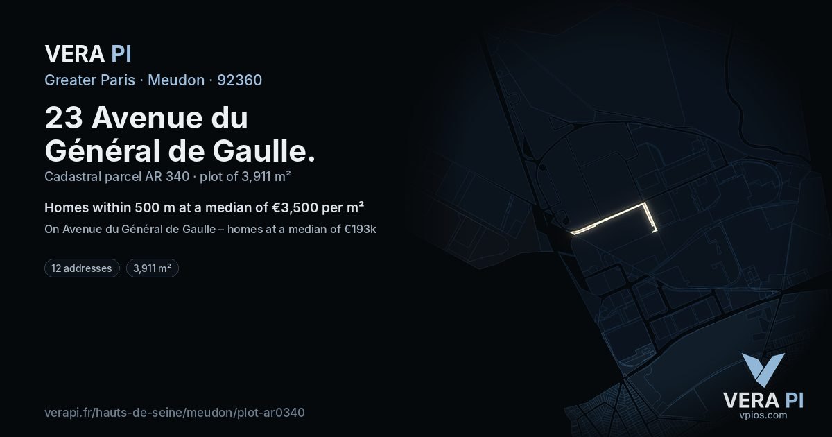 23 Avenue du Général de Gaulle, Meudon at night – the plot lit, the parcels around coloured by the prices near them