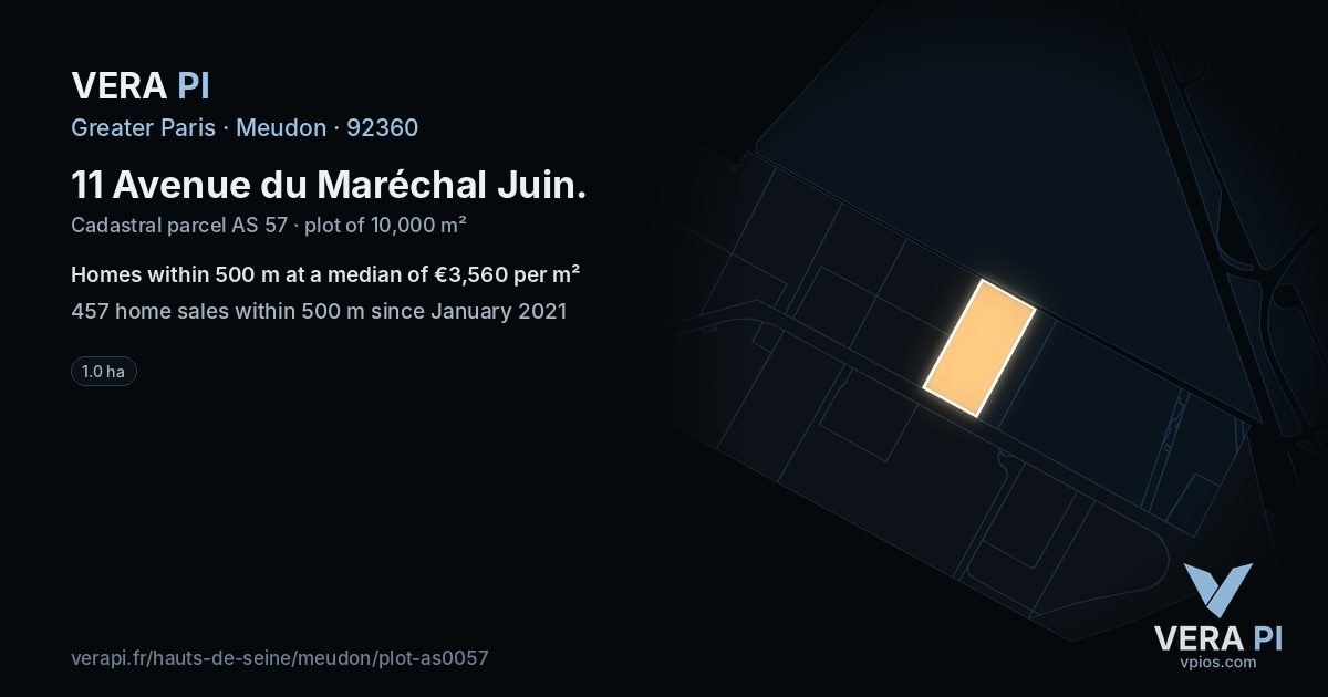 11 Avenue du Maréchal Juin, Meudon at night – the plot lit, the parcels around coloured by the prices near them