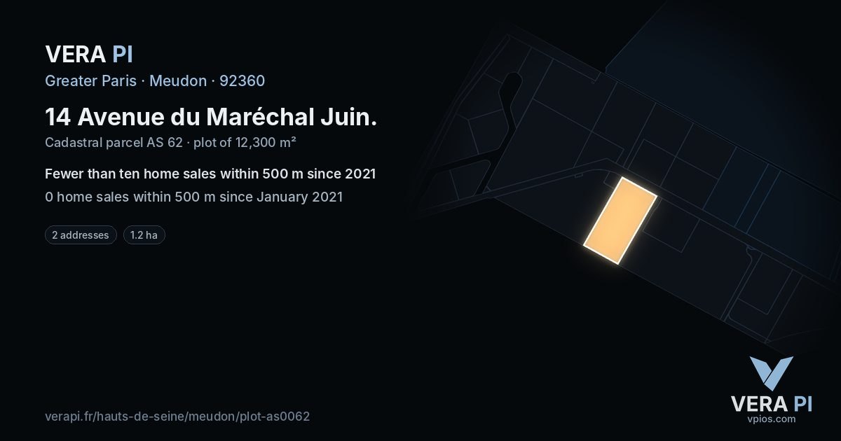 14 Avenue du Maréchal Juin, Meudon at night – the plot lit, the parcels around coloured by the prices near them