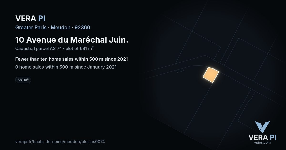 10 Avenue du Maréchal Juin, Meudon at night – the plot lit, the parcels around coloured by the prices near them