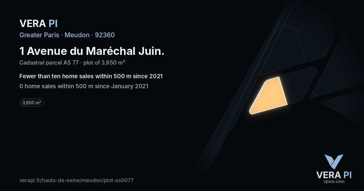 1 Avenue du Maréchal Juin, Meudon at night – the plot lit, the parcels around coloured by the prices near them