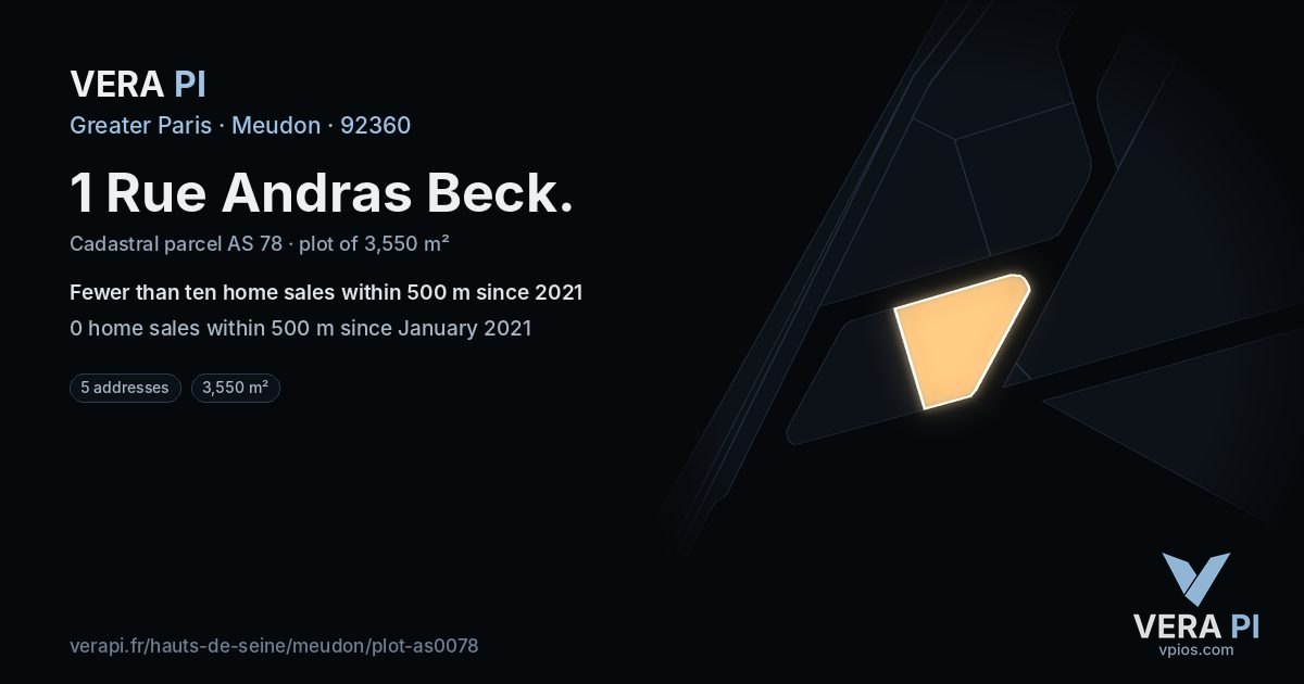 1 Rue Andras Beck, Meudon at night – the plot lit, the parcels around coloured by the prices near them