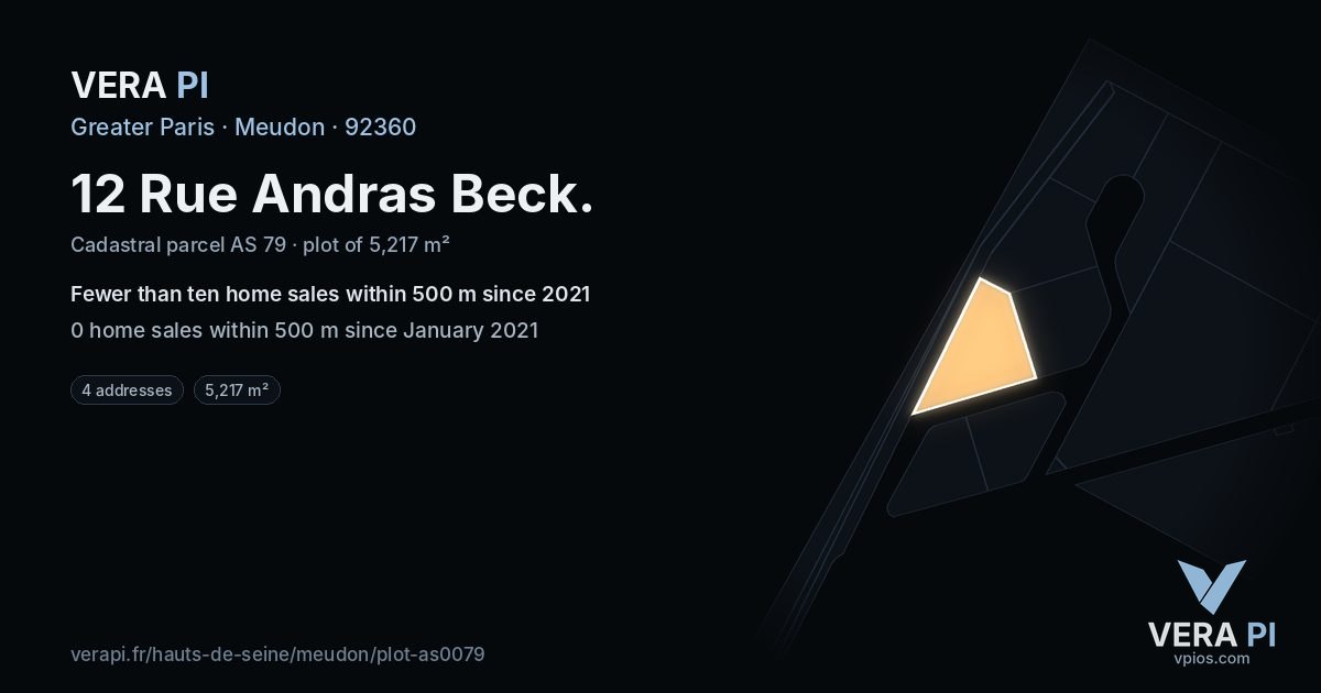 12 Rue Andras Beck, Meudon at night – the plot lit, the parcels around coloured by the prices near them