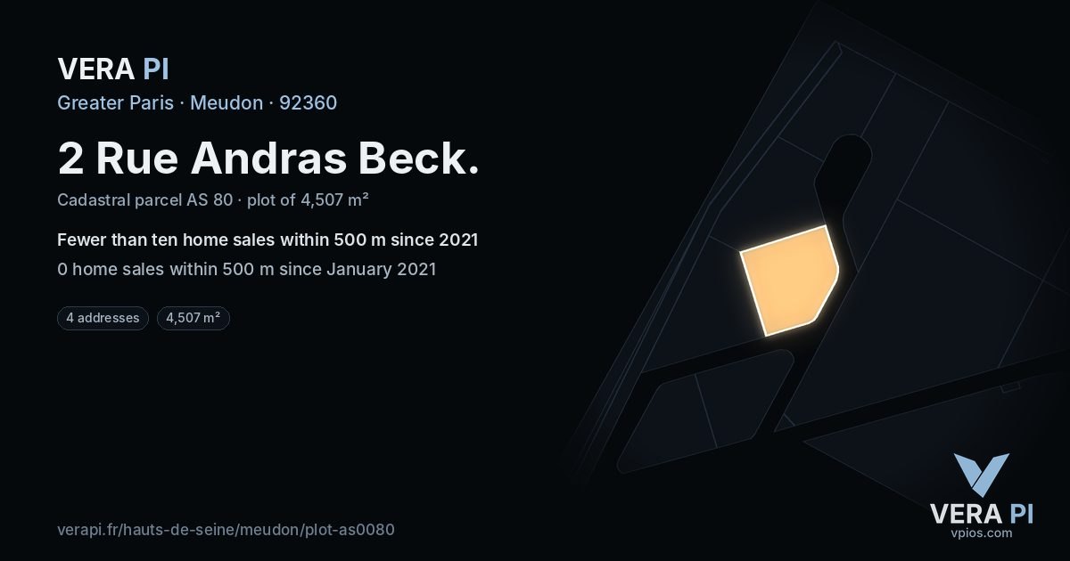 2 Rue Andras Beck, Meudon at night – the plot lit, the parcels around coloured by the prices near them