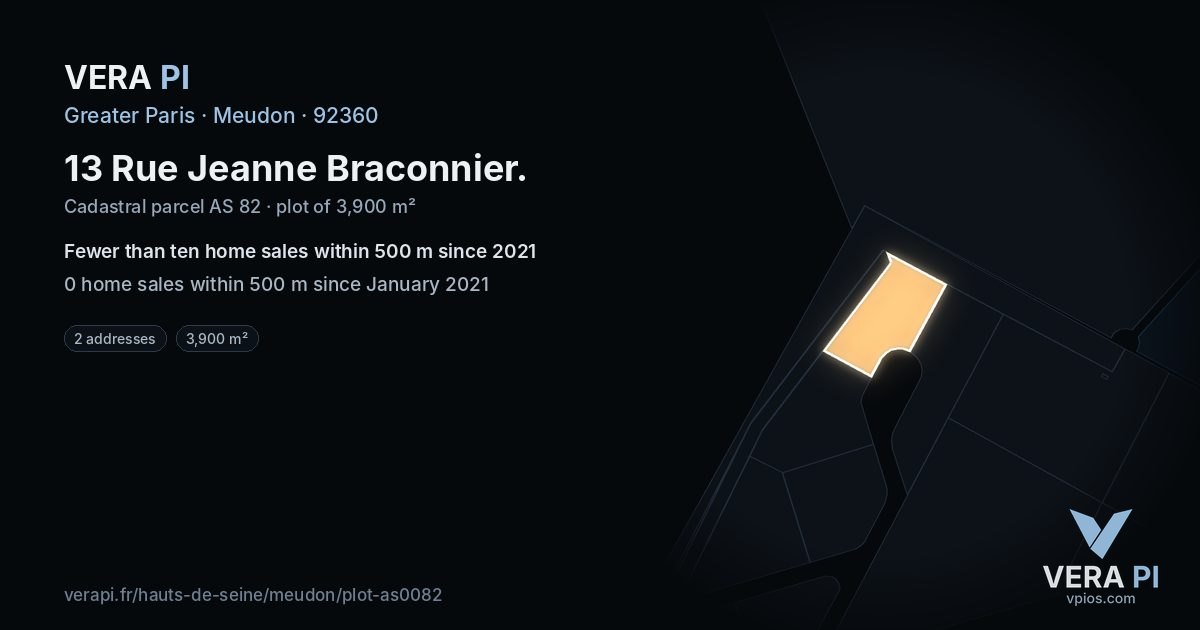 13 Rue Jeanne Braconnier, Meudon at night – the plot lit, the parcels around coloured by the prices near them