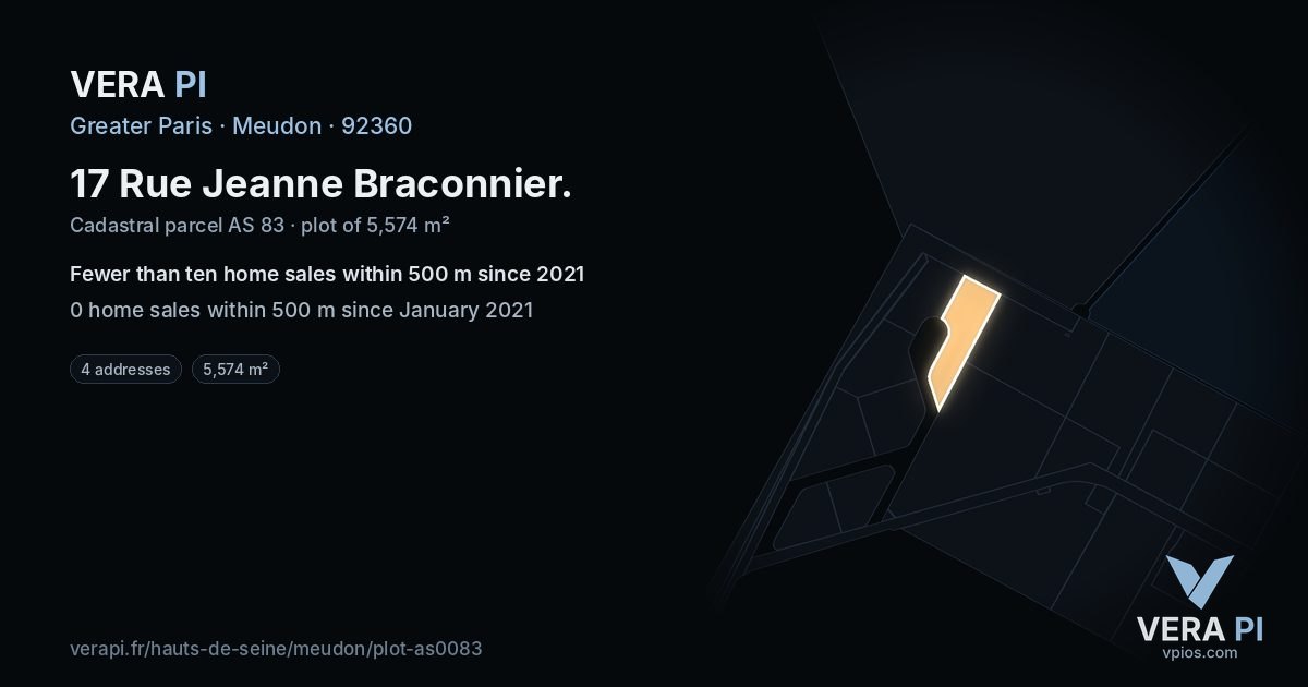 17 Rue Jeanne Braconnier, Meudon at night – the plot lit, the parcels around coloured by the prices near them
