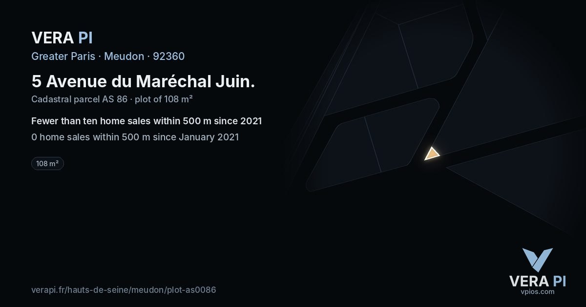 5 Avenue du Maréchal Juin, Meudon at night – the plot lit, the parcels around coloured by the prices near them