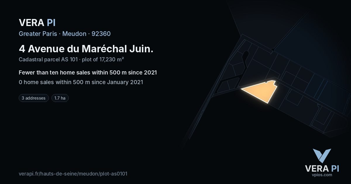 4 Avenue du Maréchal Juin, Meudon at night – the plot lit, the parcels around coloured by the prices near them