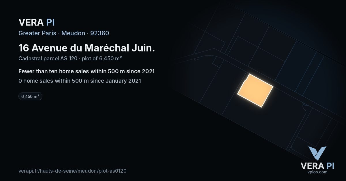 16 Avenue du Maréchal Juin, Meudon at night – the plot lit, the parcels around coloured by the prices near them