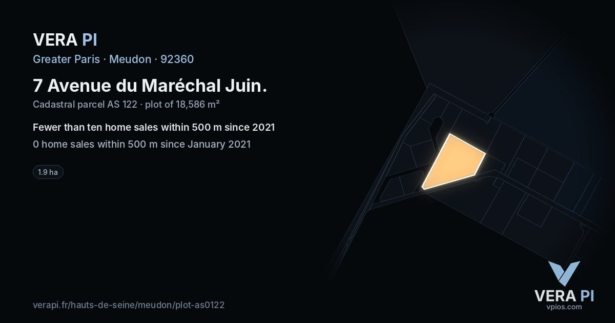 7 Avenue du Maréchal Juin, Meudon at night – the plot lit, the parcels around coloured by the prices near them