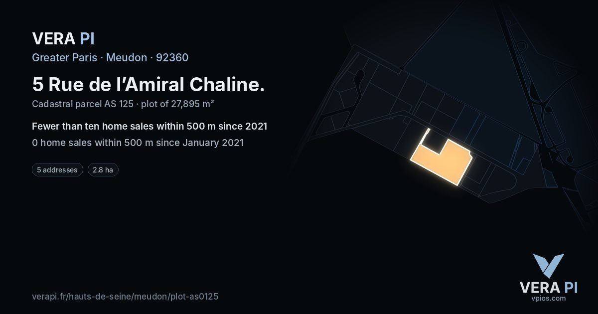 5 Rue de l’Amiral Chaline, Meudon at night – the plot lit, the parcels around coloured by the prices near them