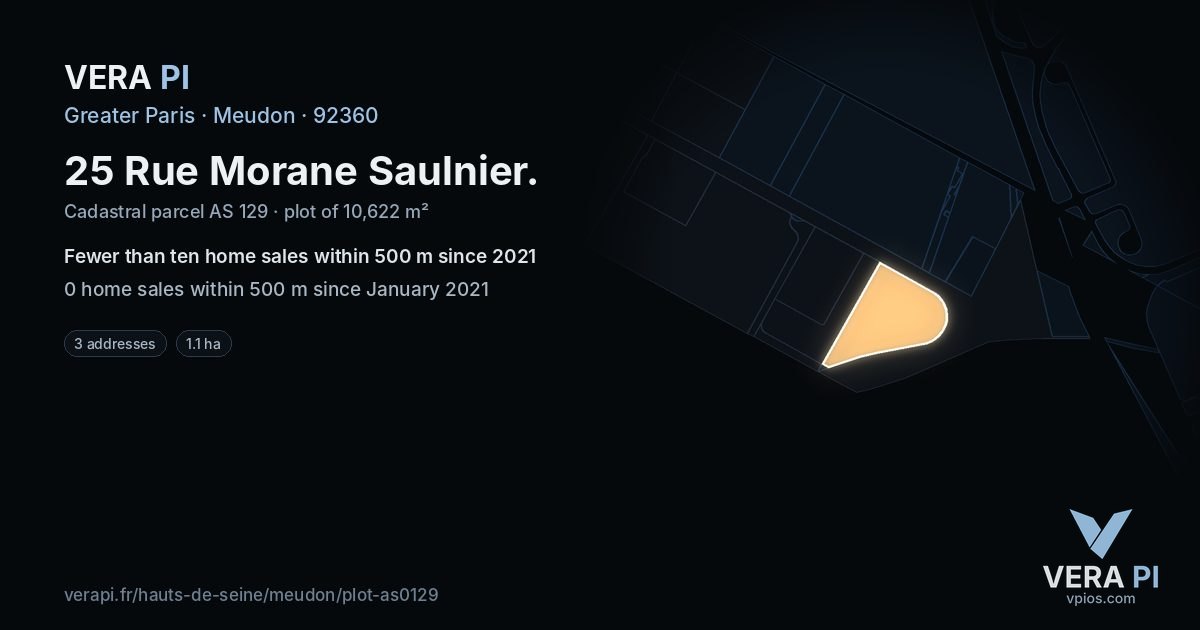 25 Rue Morane Saulnier, Meudon at night – the plot lit, the parcels around coloured by the prices near them