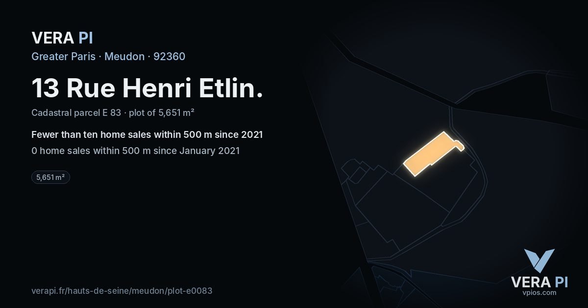 13 Rue Henri Etlin, Meudon at night – the plot lit, the parcels around coloured by the prices near them