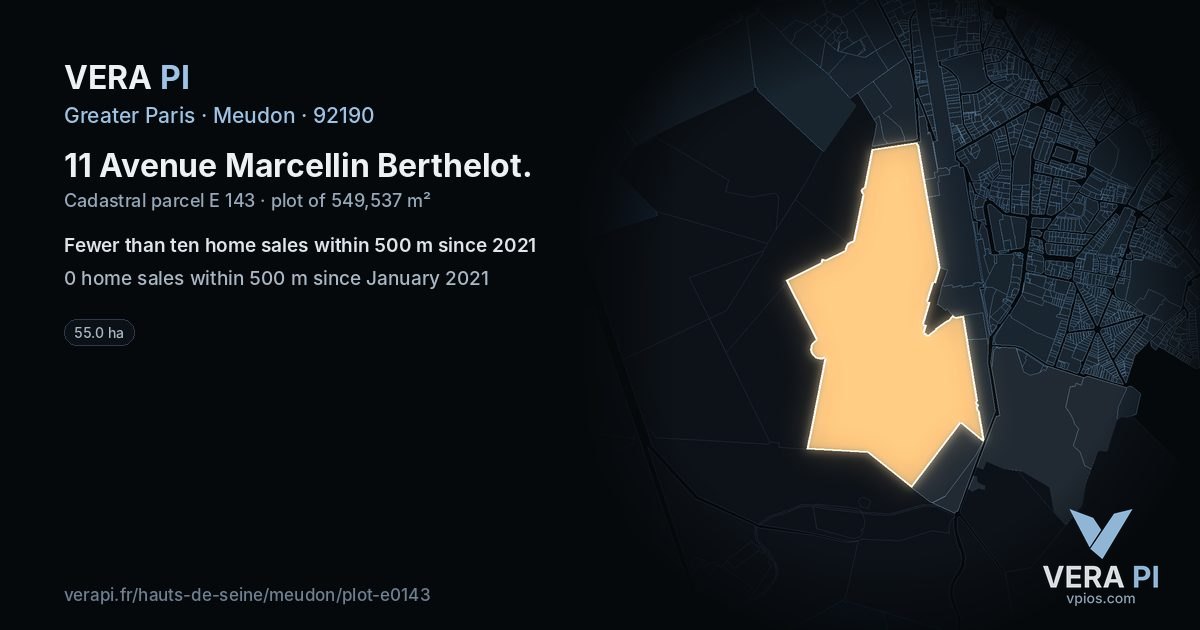 11 Avenue Marcellin Berthelot, Meudon at night – the plot lit, the parcels around coloured by the prices near them