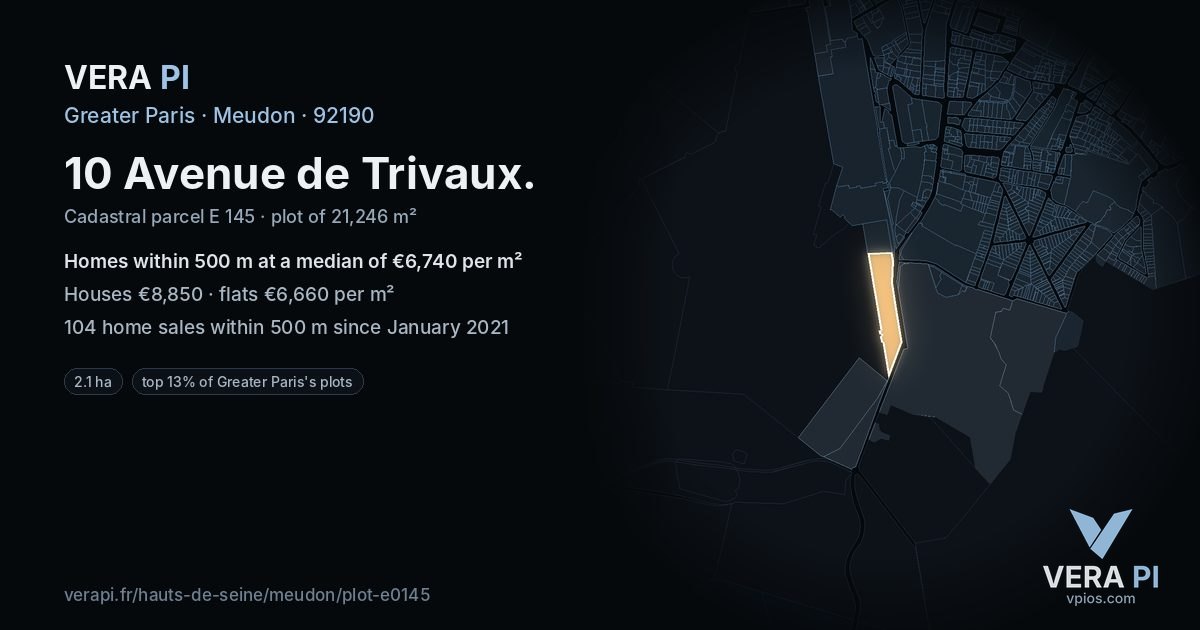 10 Avenue de Trivaux, Meudon at night – the plot lit, the parcels around coloured by the prices near them