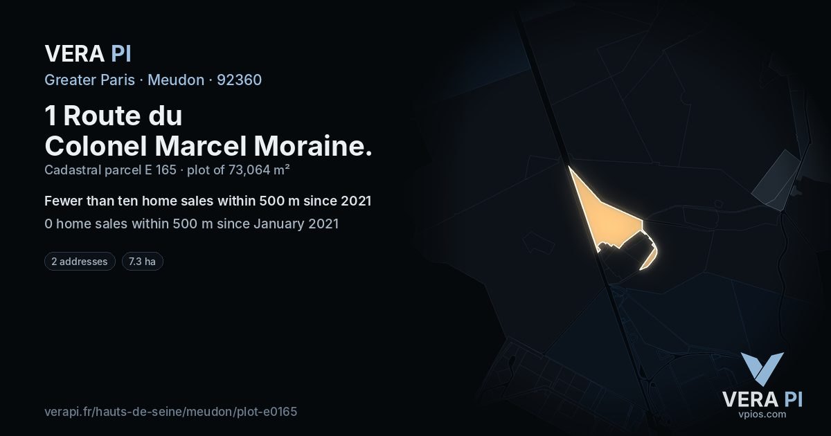 1 Route du Colonel Marcel Moraine, Meudon at night – the plot lit, the parcels around coloured by the prices near them