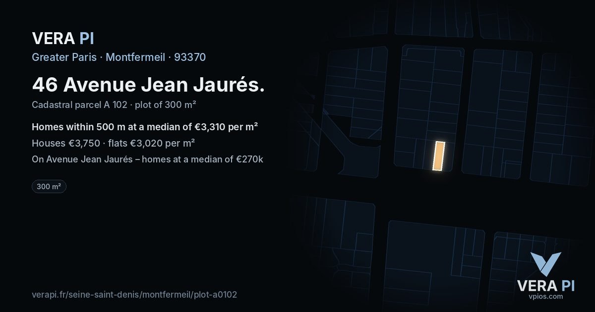 46 Avenue Jean Jaurés, Montfermeil at night – the plot lit, the parcels around coloured by the prices near them