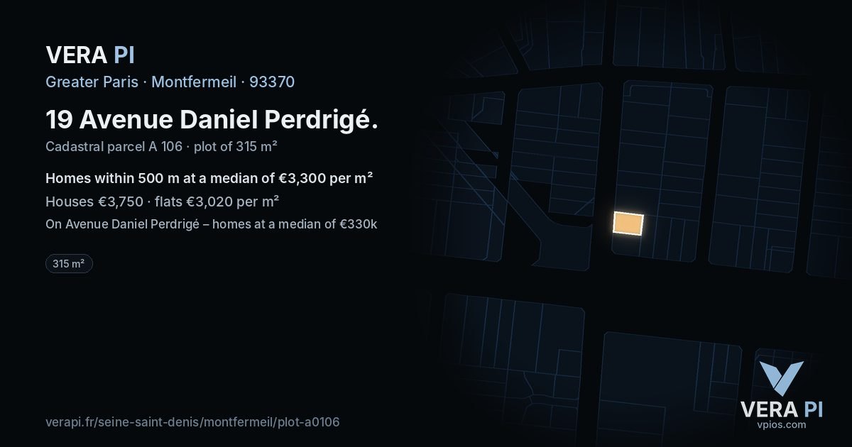 19 Avenue Daniel Perdrigé, Montfermeil at night – the plot lit, the parcels around coloured by the prices near them