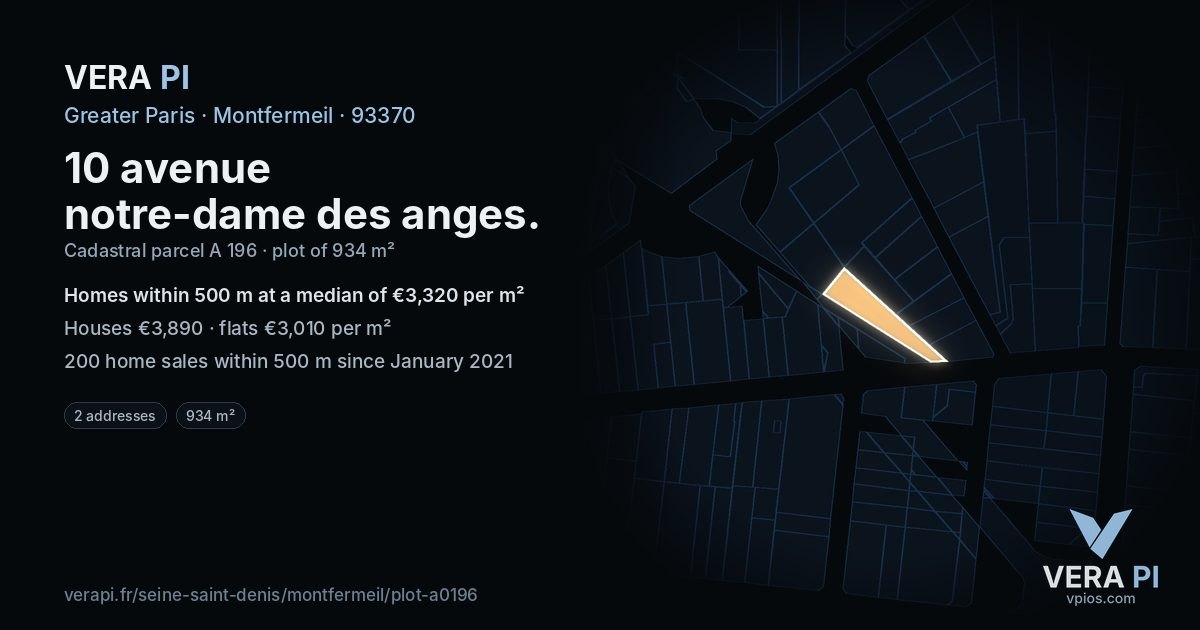10 avenue notre-dame des anges, Montfermeil at night – the plot lit, the parcels around coloured by the prices near them