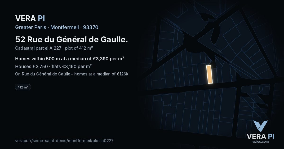 52 Rue du Général de Gaulle, Montfermeil at night – the plot lit, the parcels around coloured by the prices near them
