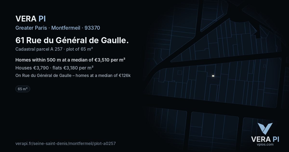 61 Rue du Général de Gaulle, Montfermeil at night – the plot lit, the parcels around coloured by the prices near them